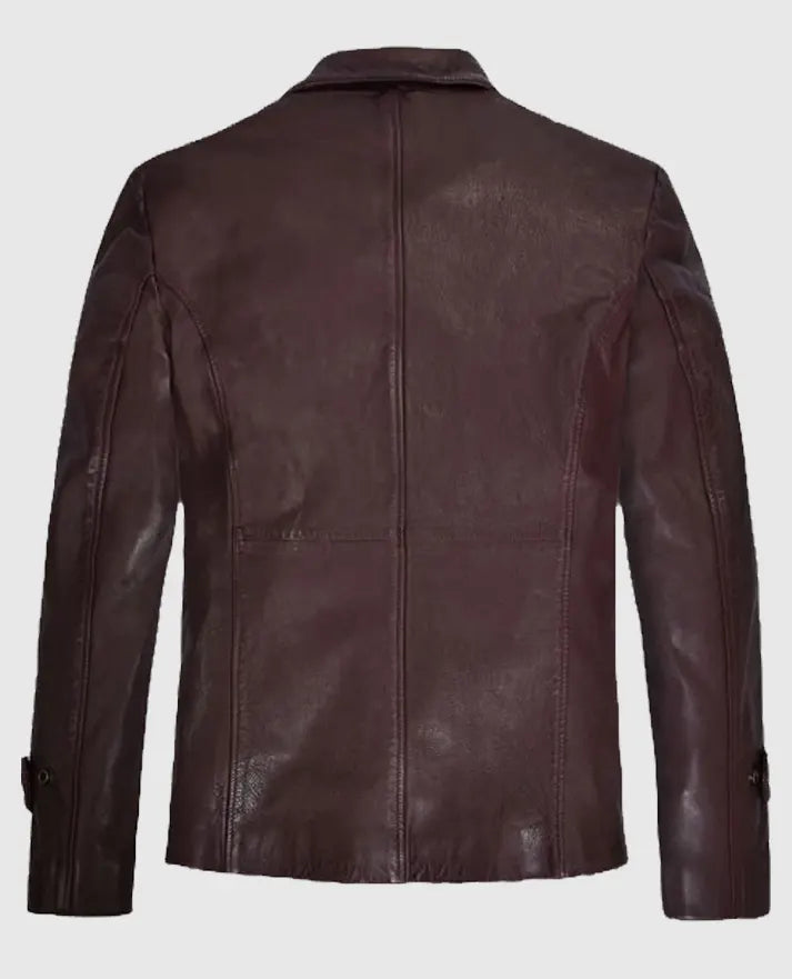 Robert Downey Jr deep Burgundy Leather Blazer