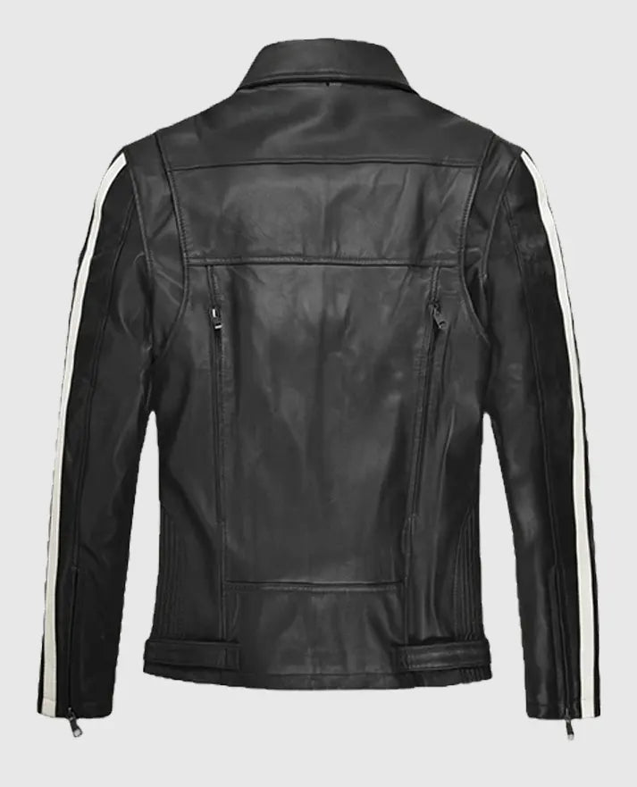 Robert Pattinson Leather Jacket with white stripes