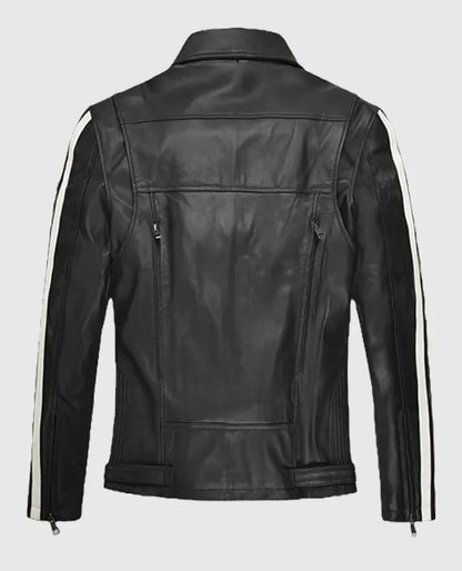 Robert Pattinson Leather Jacket with white stripes