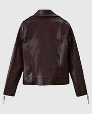 Rosie Huntington Burgundy Biker Leather Jacket