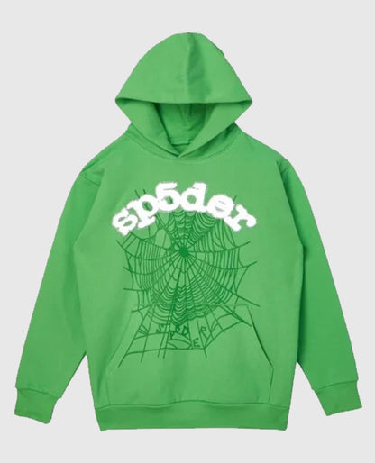SP5DER Web Suit Hoodie Green Rhinestone