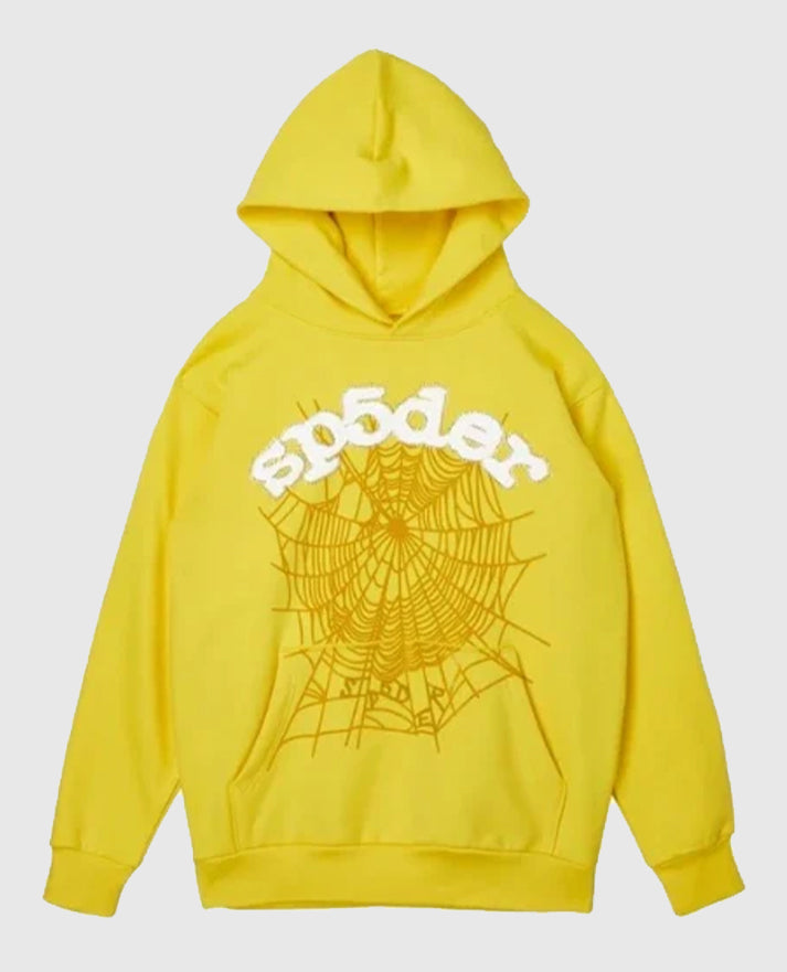 SP5DER Web Suit Rhinestone Yellow Hoodie 
