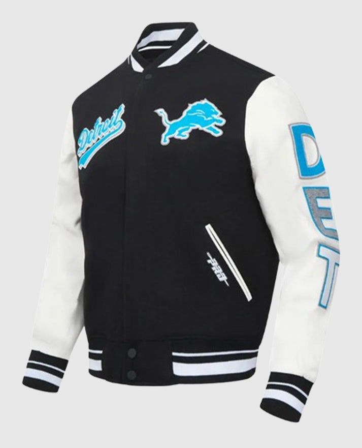 Script Tail Detroit Lions Classic Rib Black Varsity Letterman Jacket