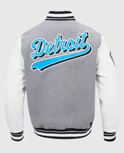 Script Tail Detroit Lions Classic Rib Light Grey Varsity Jacket