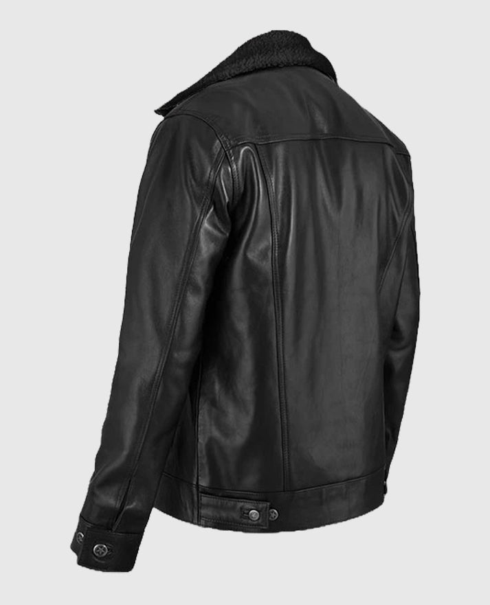 Sherpa Black Leather Jacket for Men 