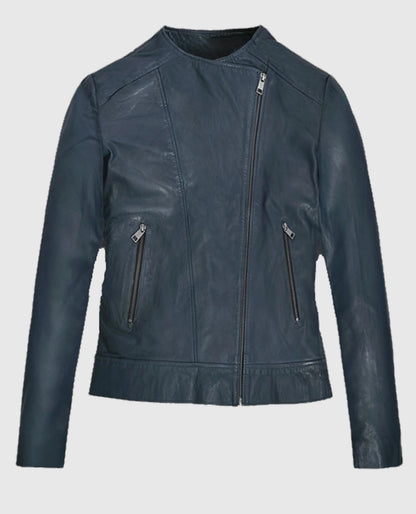 Soft Winsor Blue Washed & Wax collar less Leather Jacket