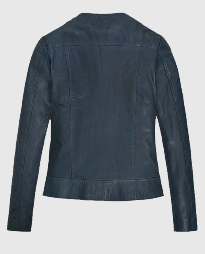 Soft Winsor Washed & Wax collar less Blue Leather Jacket