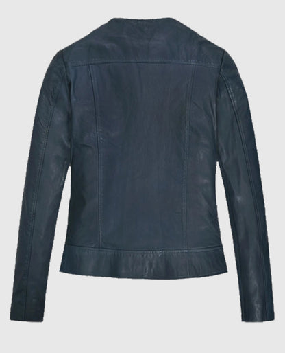 Soft Winsor Washed & Wax collar less Blue Leather Jacket
