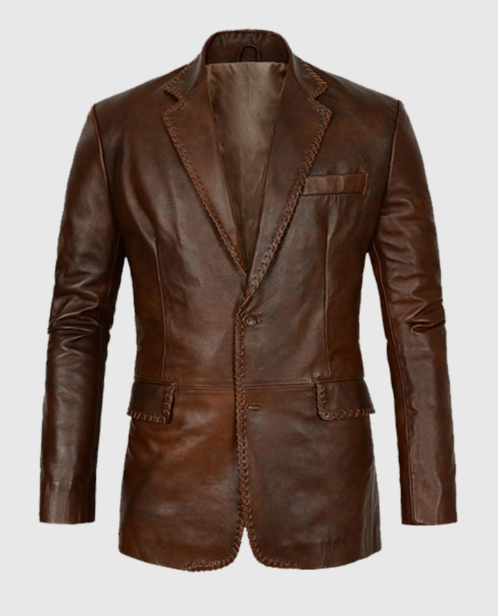 Spanish Brown Medieval Leather Blazer for Men