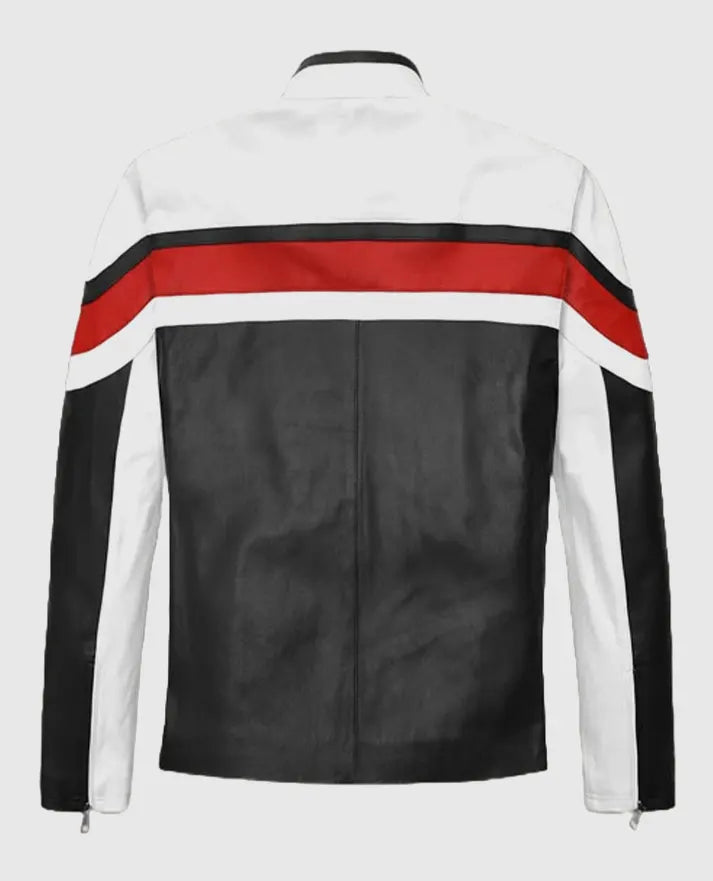 Striped Rocker Leather Jacket For Men 