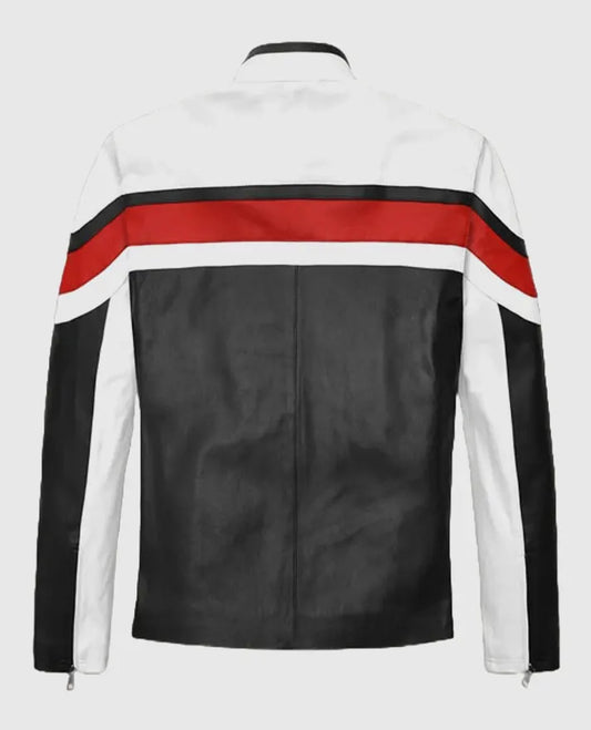 Striped Rocker Leather Jacket For Men 