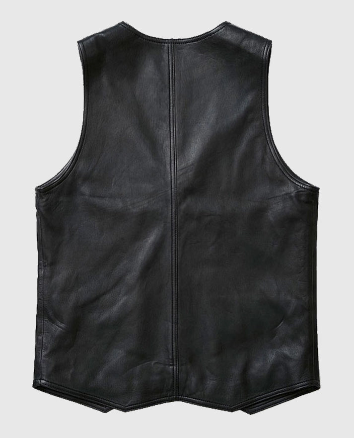 Stylish V-Neck Black Leather Vest For Men