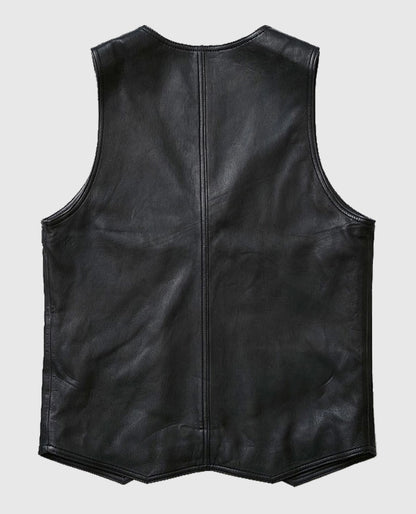 Stylish V-Neck Black Leather Vest For Men