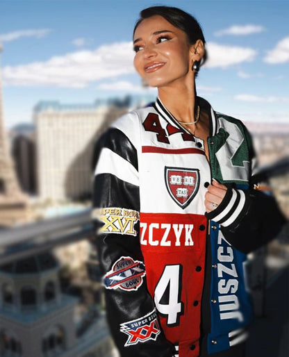 Super Bowl 2024 Kristin Juszczyk Leather Jacket
