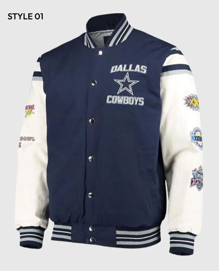 Super Bowl 5x Champions Dallas Cowboys Navy Varsity Jacket