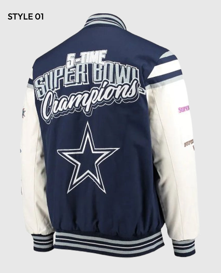 Super Bowl 5x Champions Dallas Cowboys Navy blue Varsity Jacket 