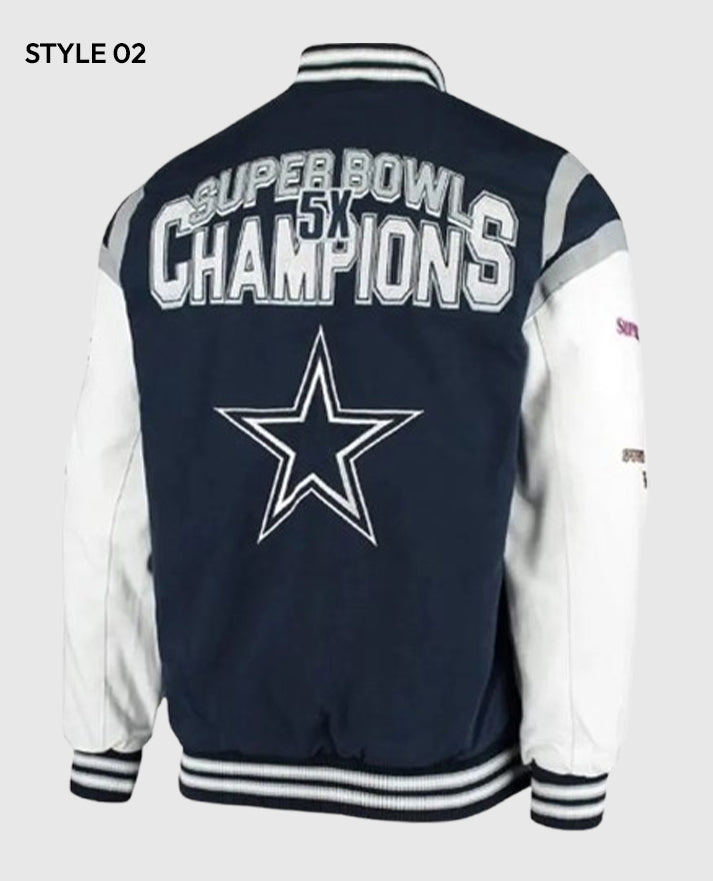 Super Bowl 5x Champions Dallas Cowboys Navy blue Varsity letterman  Jacket 