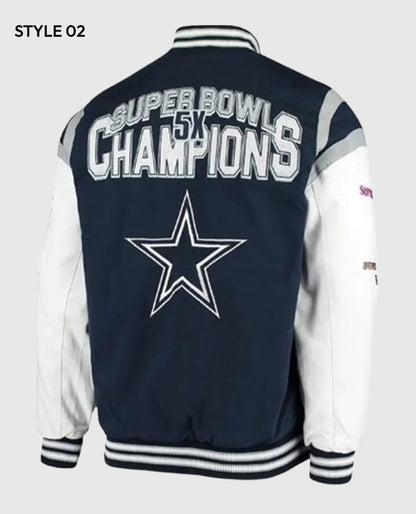 Super Bowl 5x Champions Dallas Cowboys Navy blue Varsity letterman  Jacket 