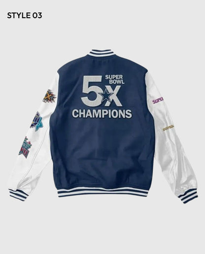 Super Bowl 5x Champions Dallas Cowboys Navy blue letterman  Jacket 