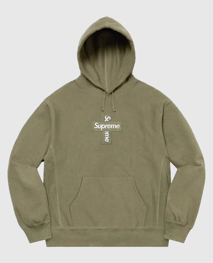 Supreme Cross Box Logo Hooded Green Sweatshirt