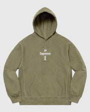 Supreme Cross Box Logo Hooded Green Sweatshirt