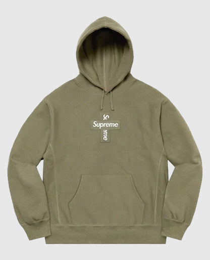 Supreme Cross Box Logo Hooded Green Sweatshirt