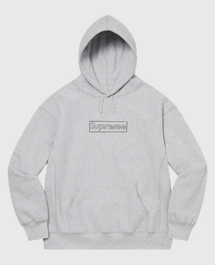 Supreme KAWS Chalk Logo Grey Hooded Sweatshirt