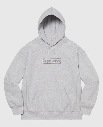 Supreme KAWS Chalk Logo Grey Hooded Sweatshirt