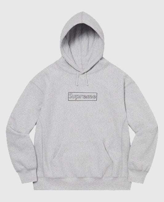 Supreme KAWS Chalk Logo Grey Hooded Sweatshirt