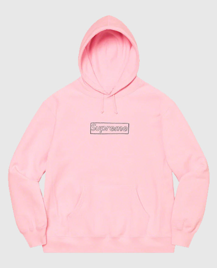 Supreme KAWS Chalk Logo Pink Hooded Sweatshirt 