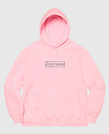 Supreme KAWS Chalk Logo Pink Hooded Sweatshirt 