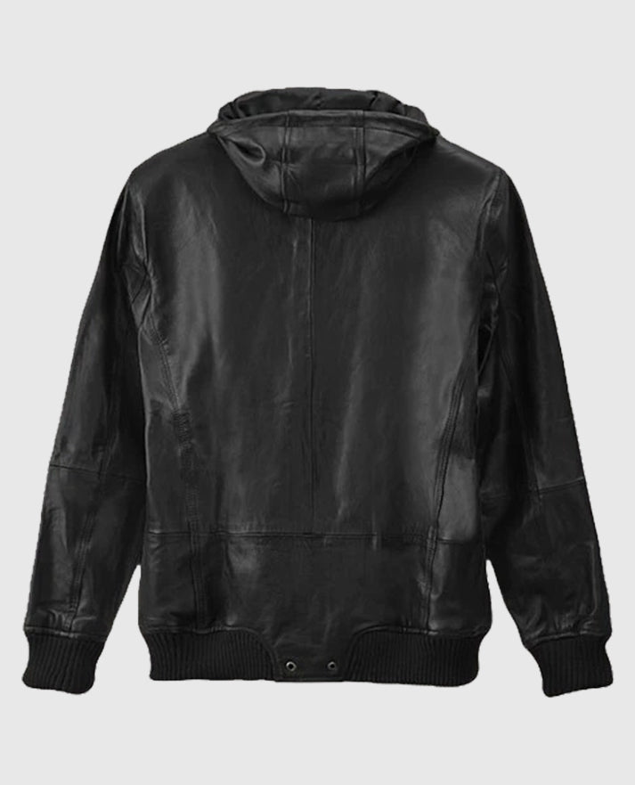 Terminator Genisys Jai Courtney Black  Leather Hooded Jacket