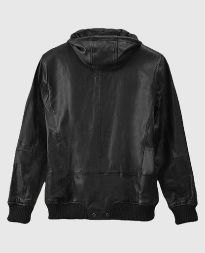 Terminator Genisys Jai Courtney Black  Leather Hooded Jacket