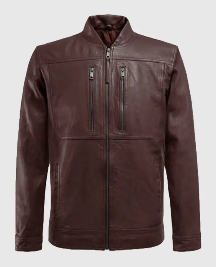 Thunder Storm Burgundy Biker Leather Jacket for Men
