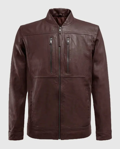 Thunder Storm Burgundy Biker Leather Jacket for Men