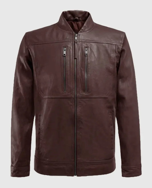 Thunder Storm Burgundy Biker Leather Jacket for Men