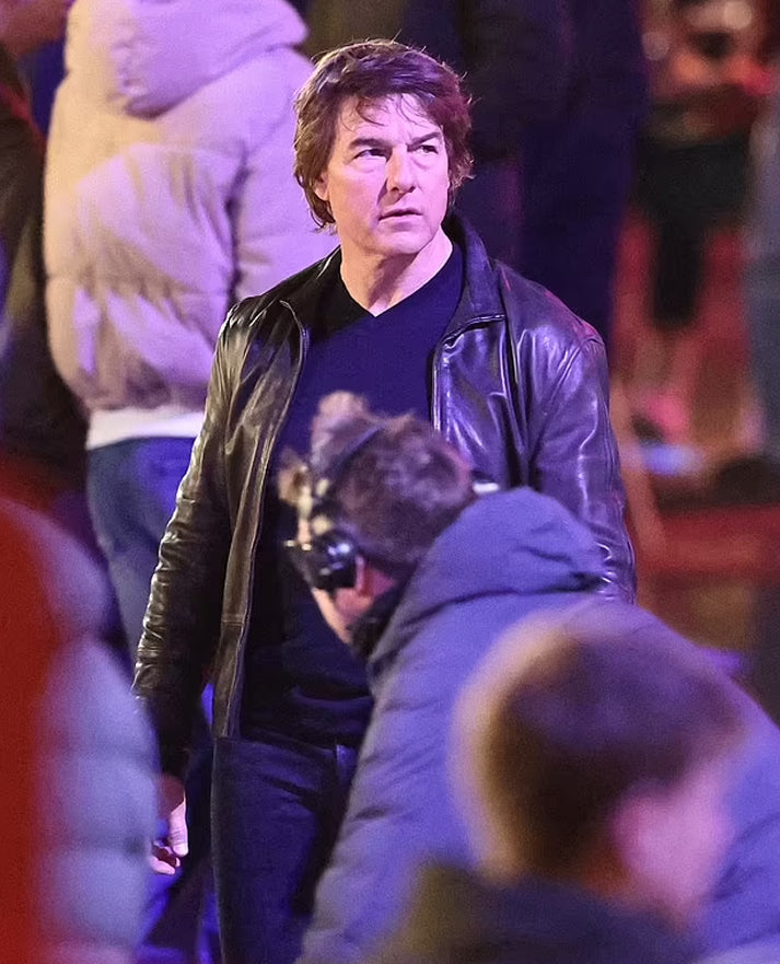 Tom Cruise Mission Impossible 8 Black Leather Jacket