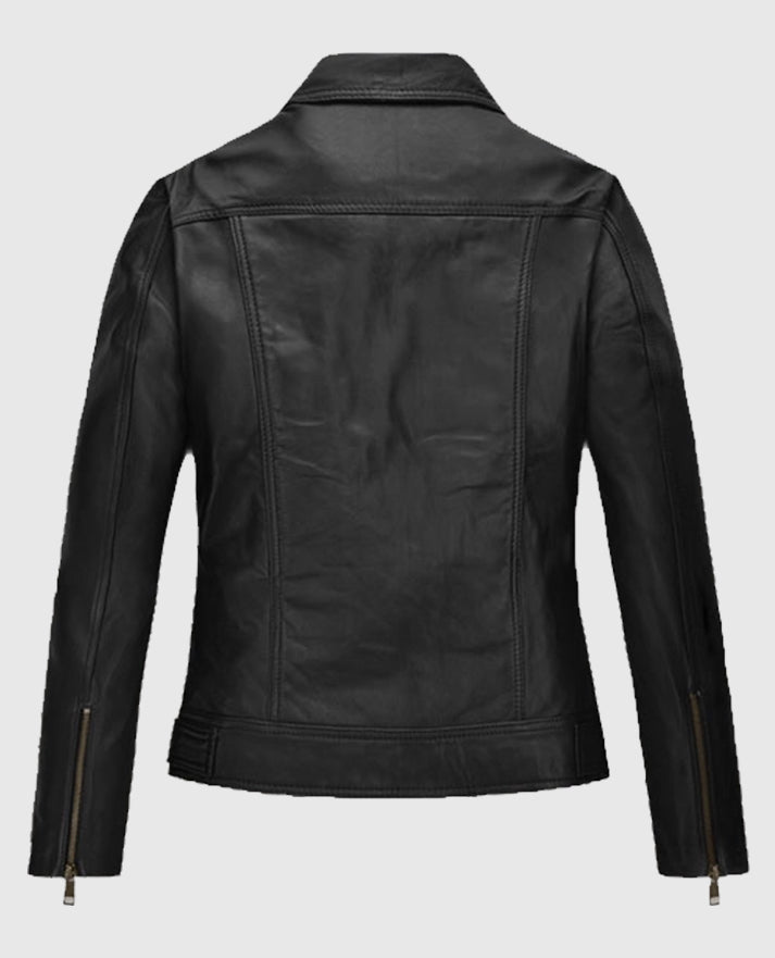 Women's Asymmetrical Biker Black Leather Jacket