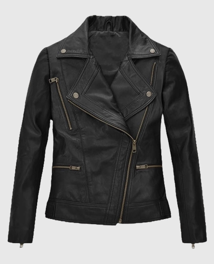 Women's Black Asymmetrical Biker Leather Jacket