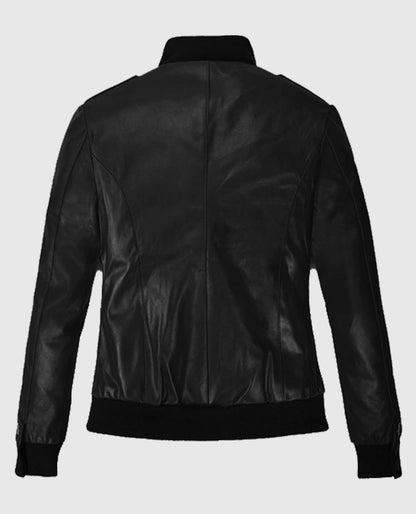 Women's Black Bomber Leather Jacket