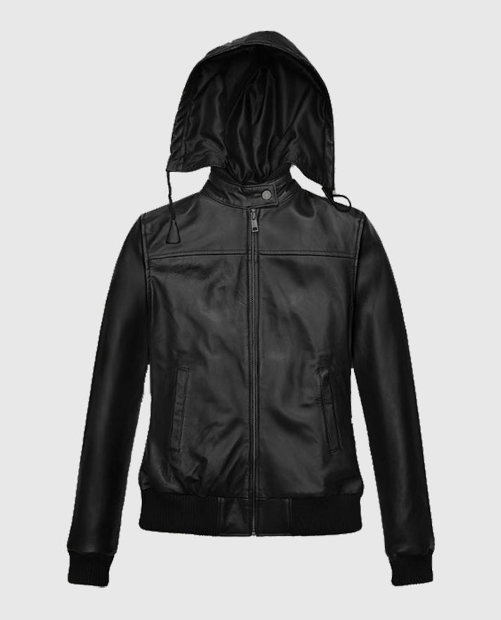 Women's Black Leather Symphony Detachable Hood Jacket