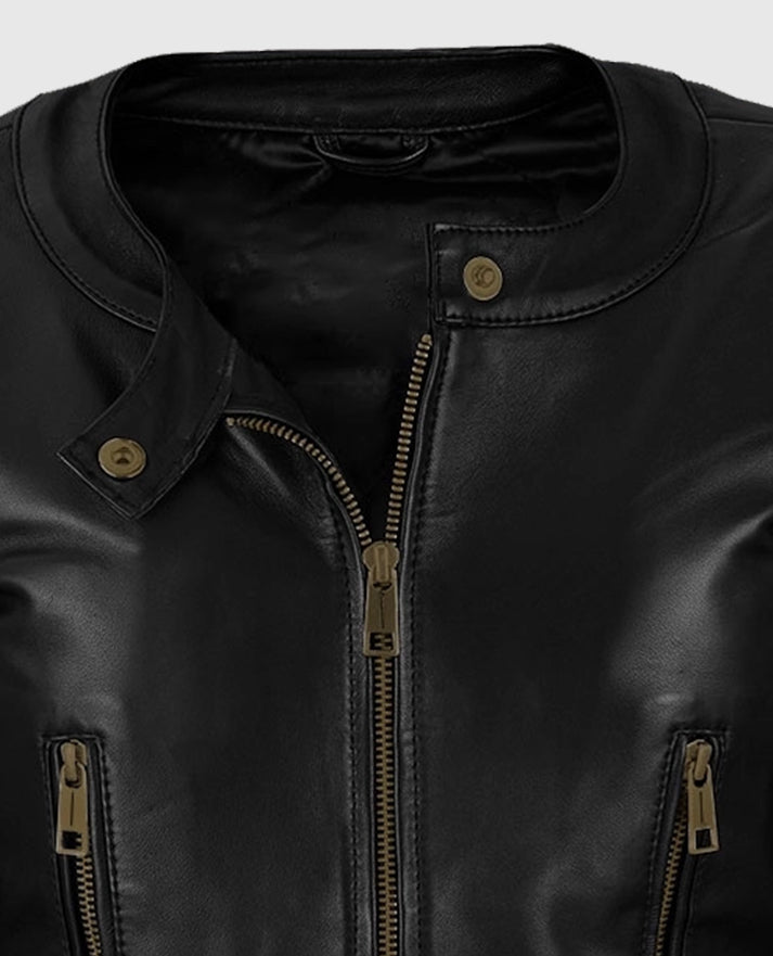 Women's Cafe Racer Black Leather Jacket