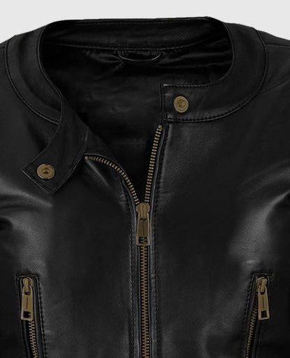 Women's Cafe Racer Black Leather Jacket