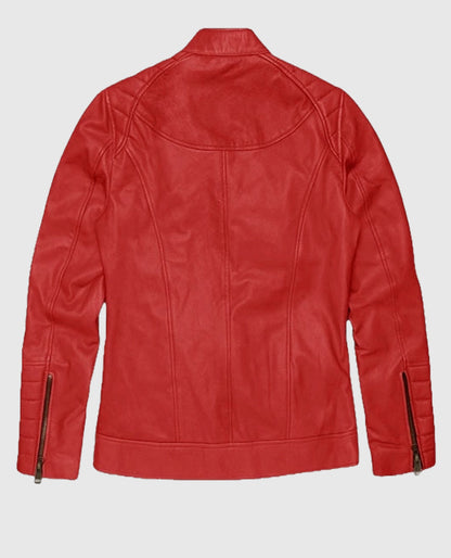 Women's Cafe Racer Red Leather Jacket