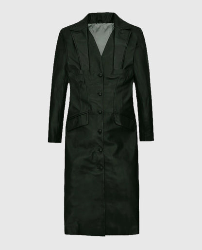 Women's Chelsea Black Leather Long Coat