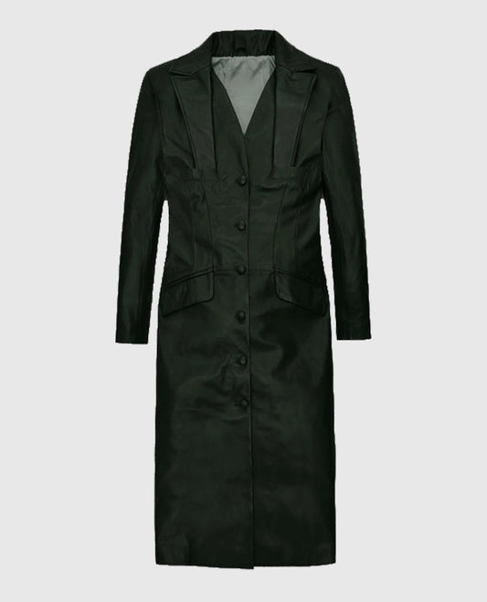 Women's Chelsea Black Leather Long Coat