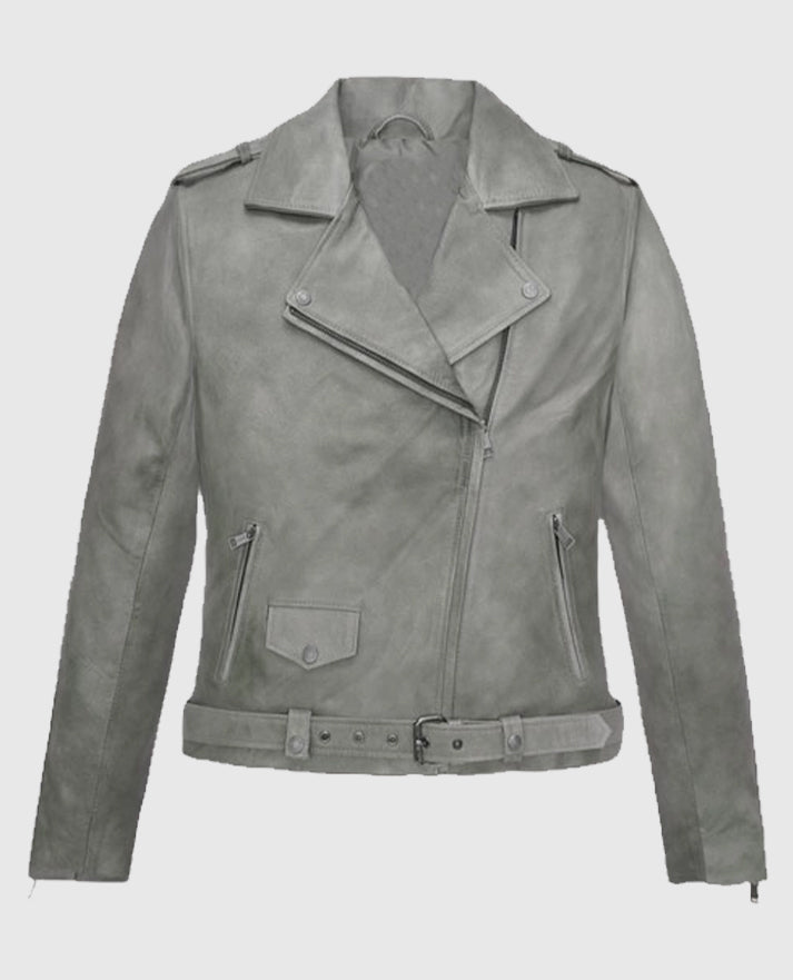 Women's Gray Suede Biker Leather Jacket
