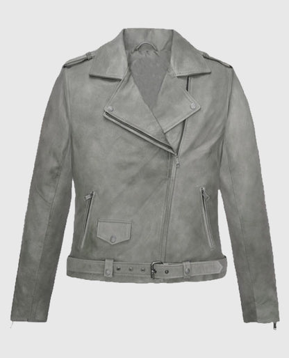 Women's Gray Suede Biker Leather Jacket