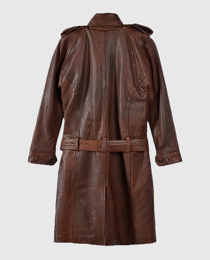 Women's Long Spanish Brown Leather Coat 