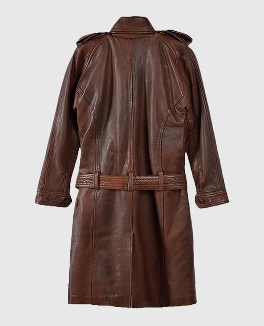 Women's Long Spanish Brown Leather Coat 